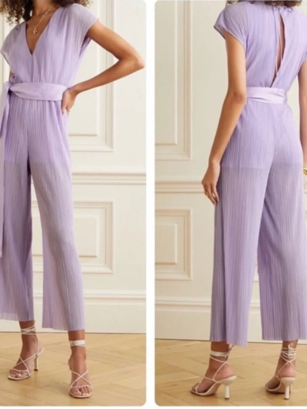 Alice and Olivia Jumpsuit Purple Pleated Lavender Mitsue Plisse Belt Tie Size 0